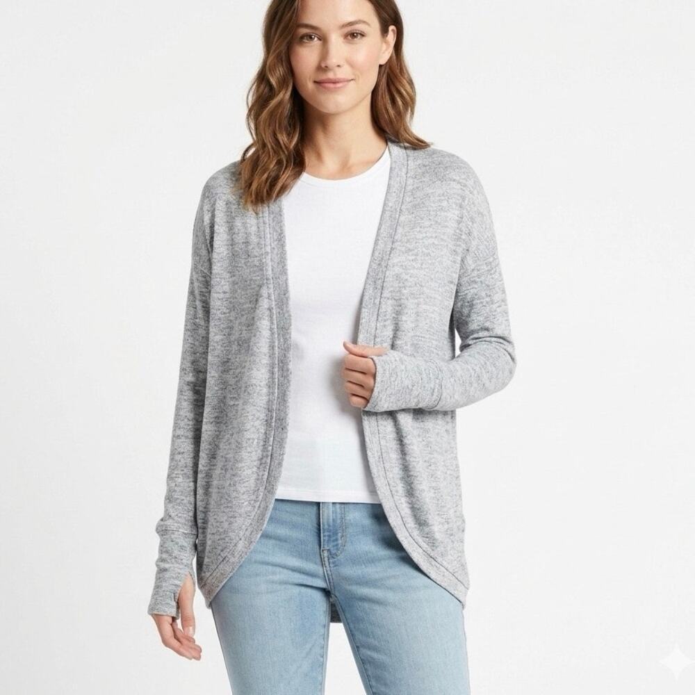 Athleta Women Pose Wrap Cardigan Sweater XXS Cut Out Gray Long Sleeve Open Front